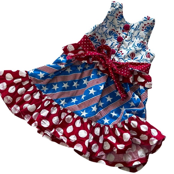 Jelly the Pug Fourth of July Patriotic Ruffle Dress in Red White Blue 24 Months - Picture 2 of 13